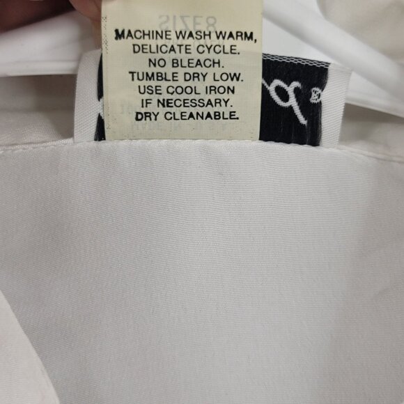 VTG Gailord White Sz 8 Lg-Slve Blouse Placket Button Front Smocked Hem *callout - Picture 8 of 12